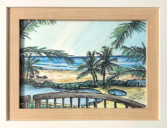 "View from Cayman Condo" - 5"x7" - Watercolor/Ink on Paper - Framed