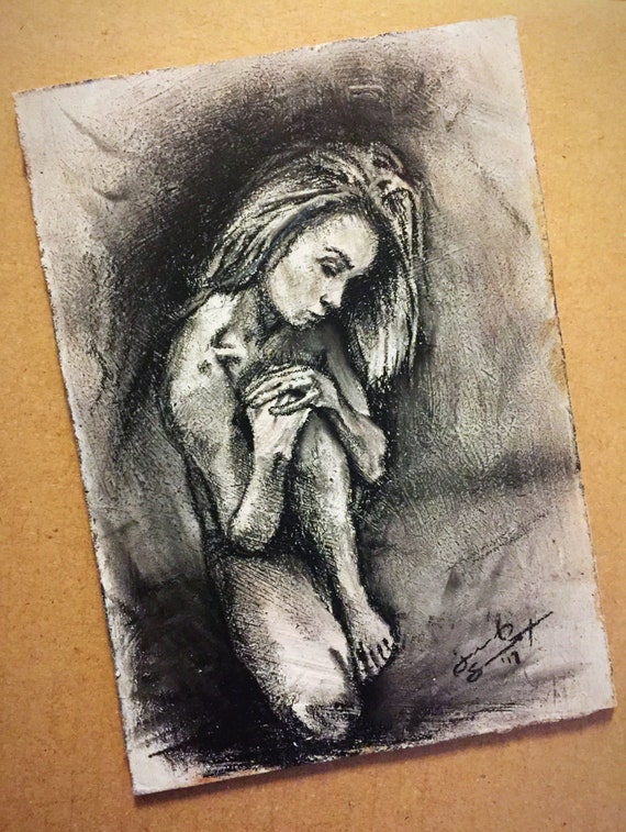 "Seated Figure Study" - 7"x5" - Charcoal & Sanguine on Gesso Painted on Board