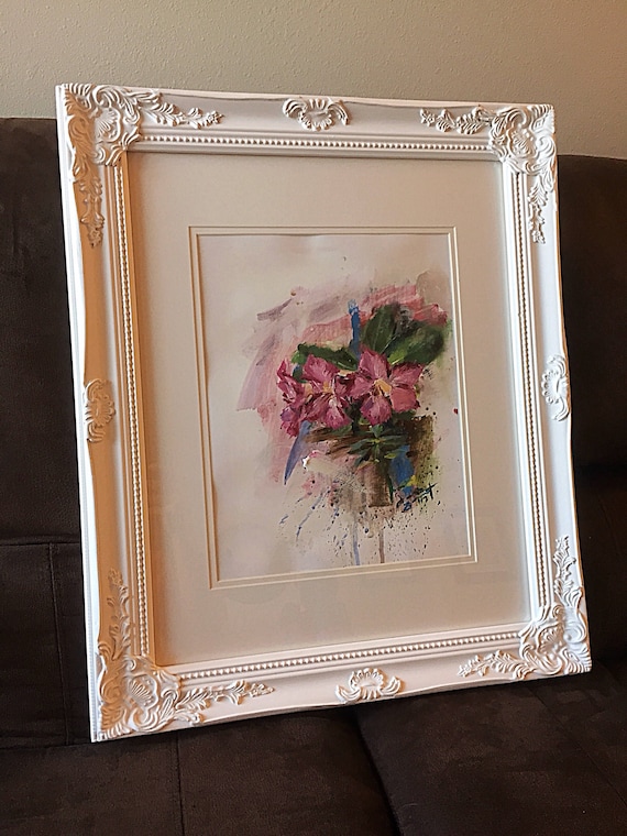 Flowers - Untitled - 14"x11" - Framed Acrylic on Paper