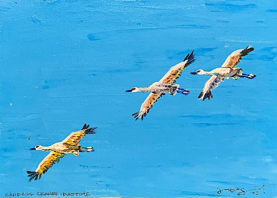 "Sandhill Cranes - Daytime" - 5"x7" - Acrylic on Canvas