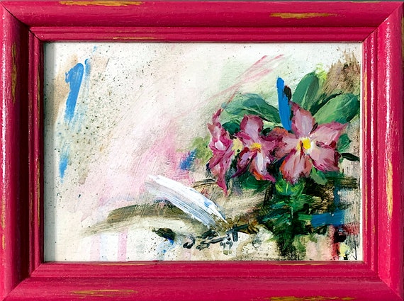 "Pink Flowers" - 5"x7" - Acrylic on Paper