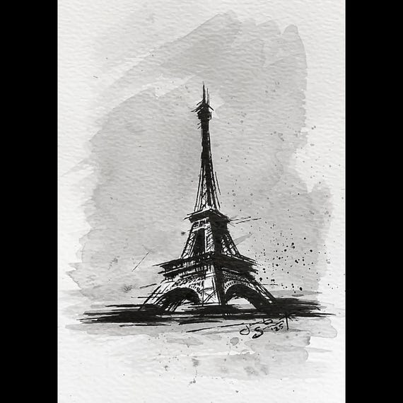 Eiffel Tower - #5 of 10 - 7"x5" - Parallel Pen & Watercolor on Watercolor Paper