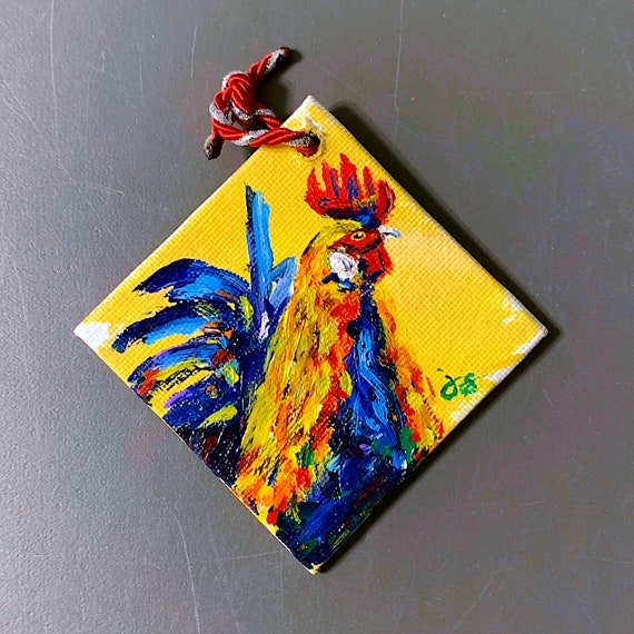 Untitled - Rooster Ornament - 3"x3" - Acrylic on Panel