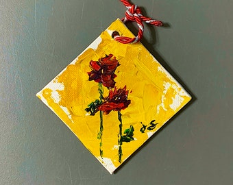 Flowers Ornament - 3"x3", Art Original Hand-Painted Acrylic Painting, Acrylic & Brush on Canvas by Jacob Secrest