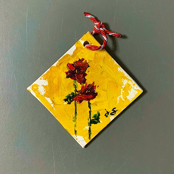 Untitled - Flowers Ornament - 3"x3" - Acrylic on Panel