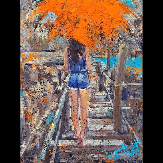 Umbrella Girl - Untitled - 12"x9" - Acrylic on 1 1/2" Gallery Wrapped Canvas