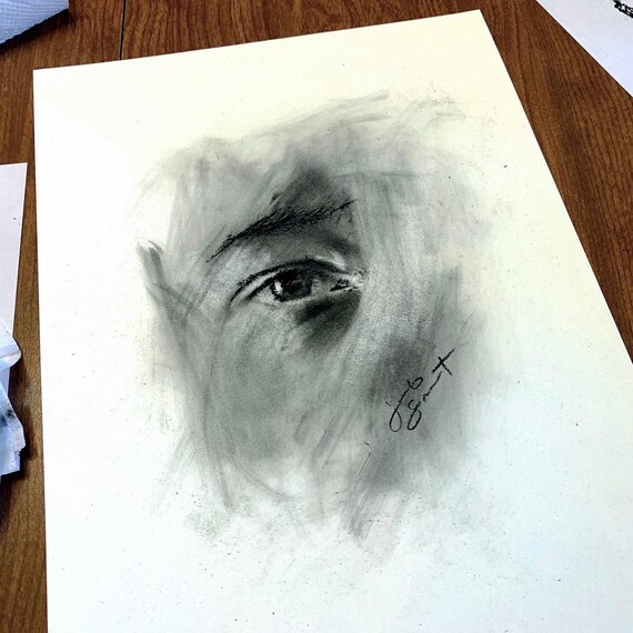 "Untitled - Eye Demo Practice w/ Crue & Emi" - 10"x8" - Charcoal on Paper