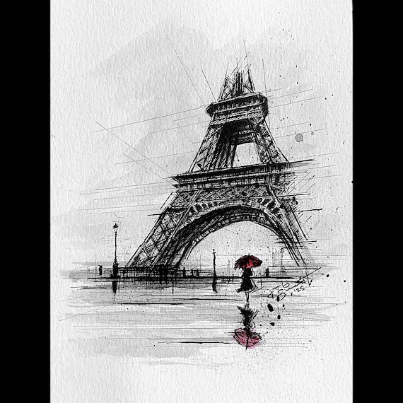 Eiffel Tower - #9 of 10 - 8"x6" - Watercolor & Ink on Watercolor Paper