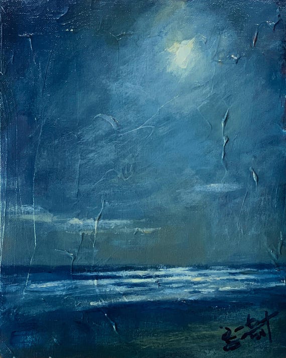 Moonlight at South Padre Island, Texas - 10"x8" - Acrylic on Panel