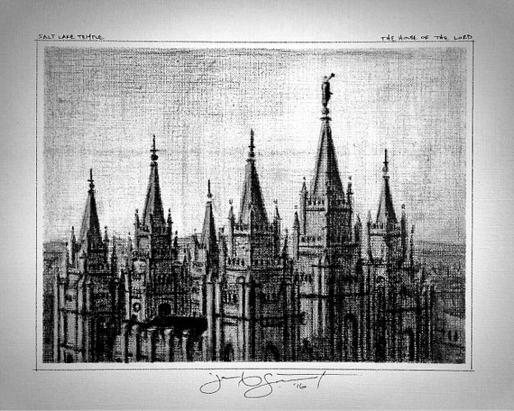 "Salt Lake Temple" - 6"x8" drawing on 8"x10" board - Charcoal on Illustration Board by Jacob Secrest