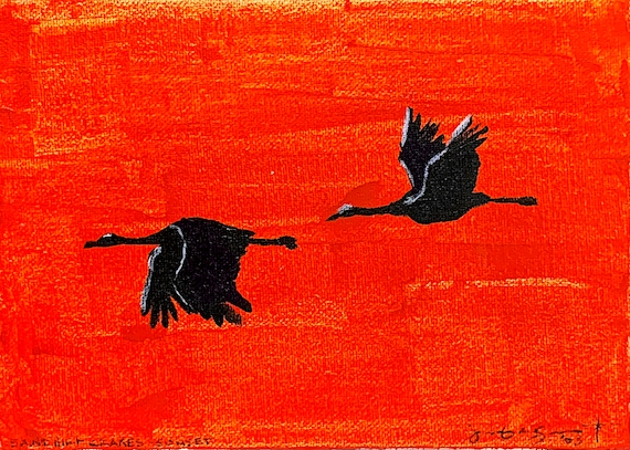 "Sandhill Cranes - Sunset" - 5"x7" - Acrylic on Canvas