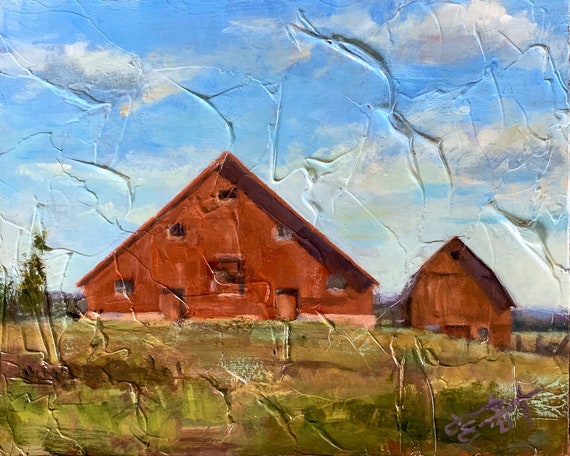 "Untitled - Barns at Harriman State Park, Island Park, Idaho - en plein air" - 8"x10" - Acrylic on Board