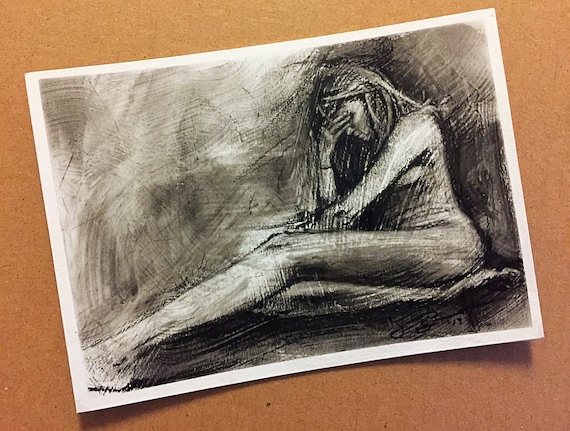 "Seated Figure Study" - 5"x7" - Charcoal/Sanguine on Gesso Painted on Board