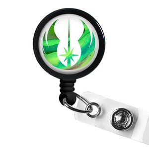 Jedi Order Symbol Star Wars Inspired Photo Glass / Bottle Cap Retractable ID Badge Reel