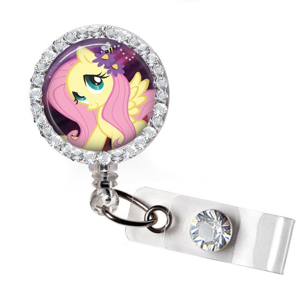 Rhinestone Pink Pony Bottle Cap Retractable ID Badge Reel, Nurse Badge Reel, 8 Colors To Choose From