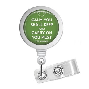 Star Wars Inspired Yoda Keep Calm Photo Glass / Bottle Cap Retractable ID Badge Reel image 2