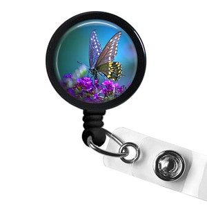 Beautiful Butterfly Photo Glass / Bottle Cap Retractable ID Badge Reel image 1