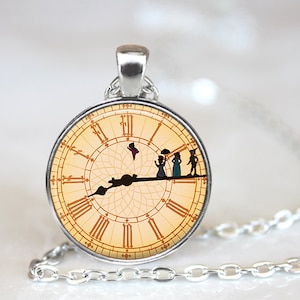 Peter Pan Clock Glass Pendant, Photo Glass Necklace, Glass Keychain