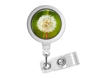 Dandelion Photo Glass/ Bottle Cap Retractable ID Badge Reel