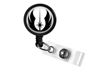 Jedi Symbol Star Wars Photo Glass / Bottle Cap Retractable ID Badge Reel, Black color Jedi logo badge reel