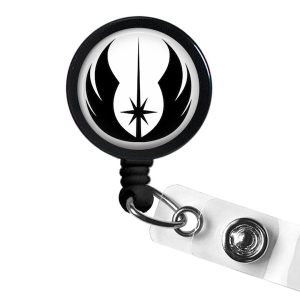 Jedi Symbol Star Wars Photo Glass / Bottle Cap Retractable ID Badge Reel, Black color Jedi logo badge reel