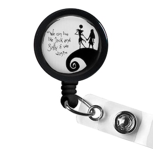 Jack And Sally Quote Photo Glass / Bottle Cap Retractable ID Badge Reel, Nurse Badge Reel