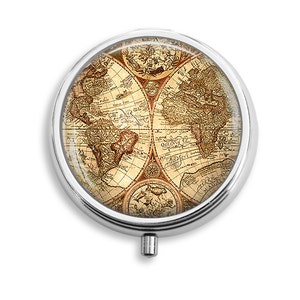 Steampunk Vintage Map Pill Box, Pill Case, Pill Container, Mints Case,Jewelry Box, Trinkets Box (P003)