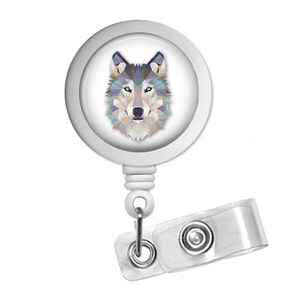 Geometric Wolf Photo Glass/ Bottle Cap Retractable ID Badge Reel image 2