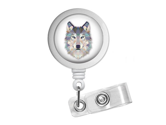 Geometric Wolf Photo Glass/ Bottle Cap Retractable ID Badge Reel 
