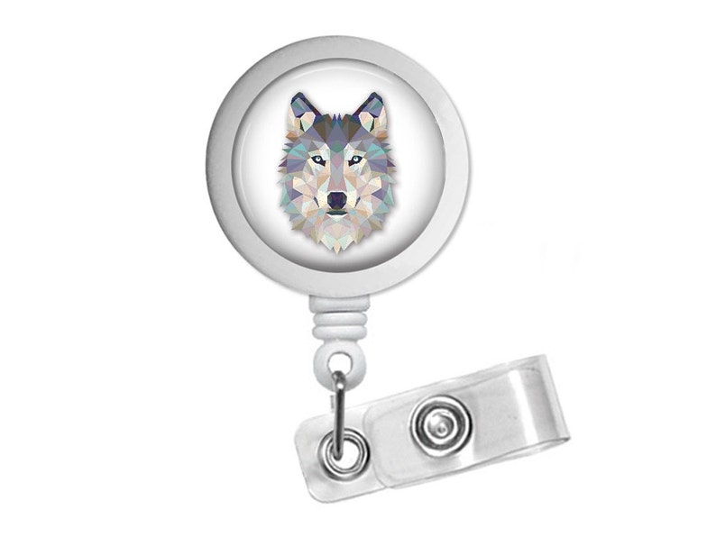 Geometric Wolf Photo Glass/ Bottle Cap Retractable ID Badge Reel image 2