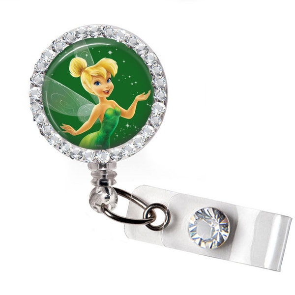 Rhinestone Fairy Green Bottle Cap Retractable ID Badge Reel, Nurse Badge Reel, 8 Colors To Choose From