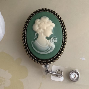Vintage Lady Cameo Retractable ID Badge Reel, Nurse Badge Reel