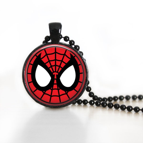 Spiderman Logo Inspired Glass Pendant, Photo Glass Necklace, Glass Keychain