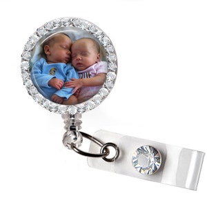 Custom Photo / Image Rhinestone Bottle Cap Retractable ID Badge Reel, Nurse Badge Reel, Choose From 8 Different Colors Of Rhinestone
