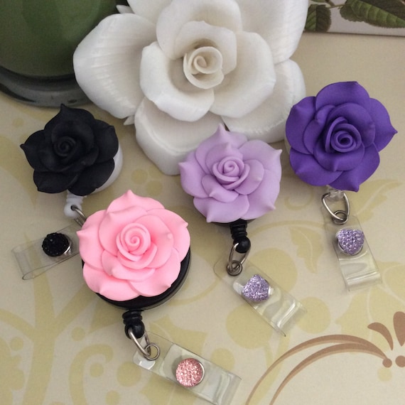 Large Polymer Clay Rose Retractable ID Badge Reel, Nurse Badge Reel, 4  Colors to Choose From 