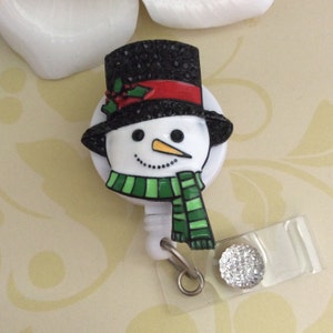 Rhinestone Snowman Retractable ID Badge Reel, Nurse Badge Reel