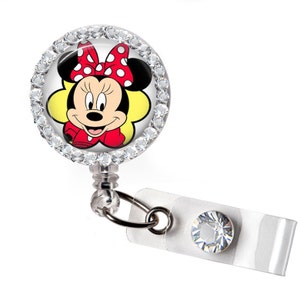 Rhinestone Red Mouse Retractable ID Badge Reel, Nurse Badge Reel