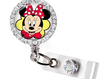 Rhinestone Red Minnie Retractable ID Badge Reel, Nurse Badge Reel