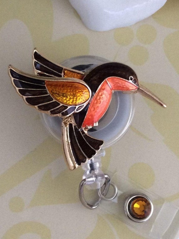 Enamel Metal Hummingbird Retractable ID Badge Reel, Carabiner Badge Reel,  Nurse Badge Reel 