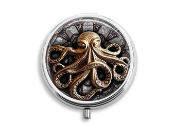 PLEASE READ DESCRIPTION! Not a 3D Steampunk Octopus Pill Box, Pill Case, Pill Container, Mints Case, Jewelry Box, Trinkets Box (P001)