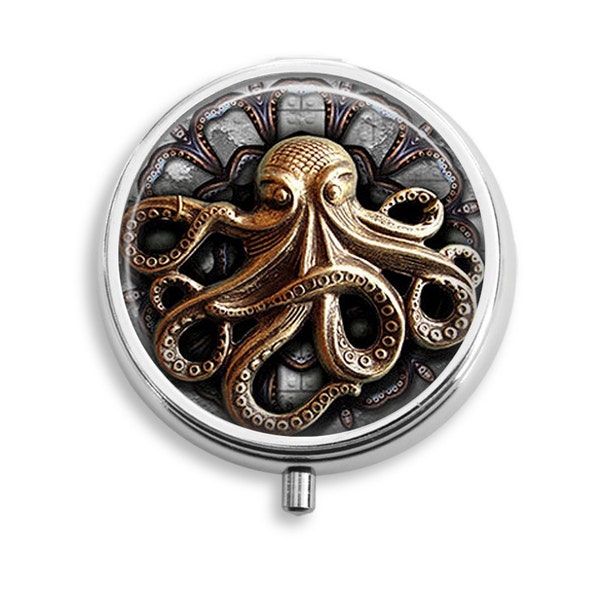 ¡POR FAVOR, LEA LA DESCRIPCIÓN! No es un pastillero, pastillero, contenedor de pastillas, estuche de mentas, joyero ni joyero con forma de pulpo steampunk 3D (P001).