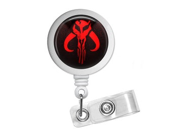 Bobba Fett Crest Mandalorian Symbol Photo Glass / Bottle Cap Retractable ID Badge Reel