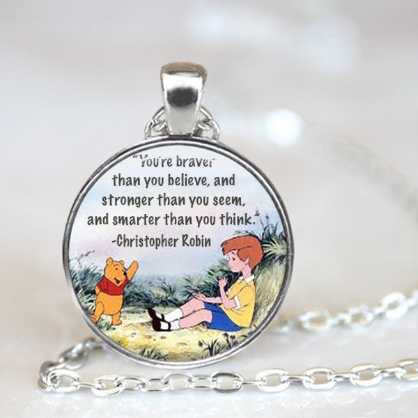 Winnie the Pooh Quote Glass Pendant, Christopher Robin Quote Glass Necklace, Photo Glass Keychain