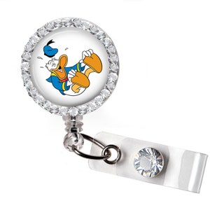 Rhinestone Donald Duck Laughing Bottle Cap Retractable ID Badge Reel , Nurse Badge Reel,  Carabiner Badge Reel, 8 Colors To Choose From