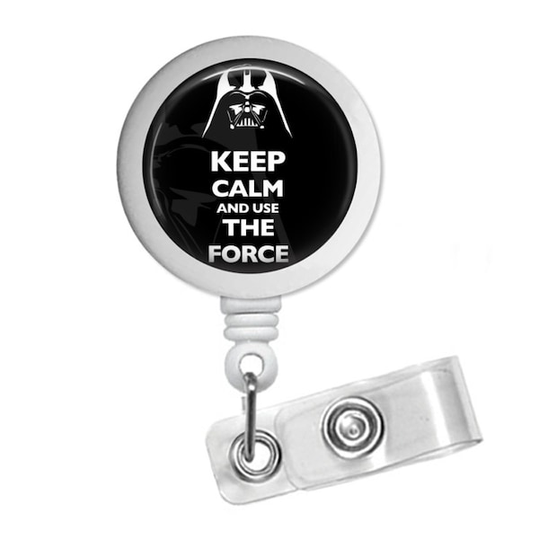 Darth Vader Keep Calm Photo Glass/ Bottle Cap Retractable ID Badge Reel, Nurse Badge Reel