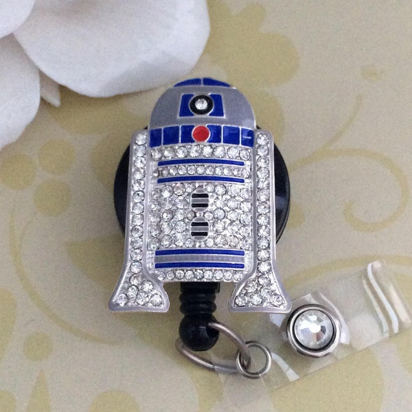 Rhinestone R2D2 Retractable ID Badge Reel, Carabiner Badge Reel, Nurse Badge Reel, Lanyard