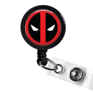 Dead pool Symbol Photo Glass / Bottle Cap Retractable ID Badge Reel, Nurse Badge Reel