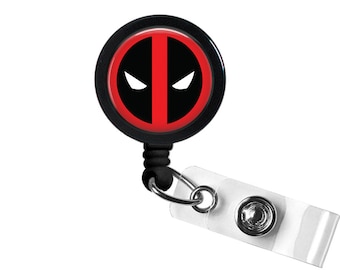 Dead pool Symbol Photo Glass / Bottle Cap Retractable ID Badge Reel, Nurse Badge Reel
