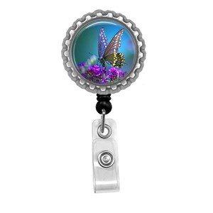 Beautiful Butterfly Photo Glass / Bottle Cap Retractable ID Badge Reel image 3