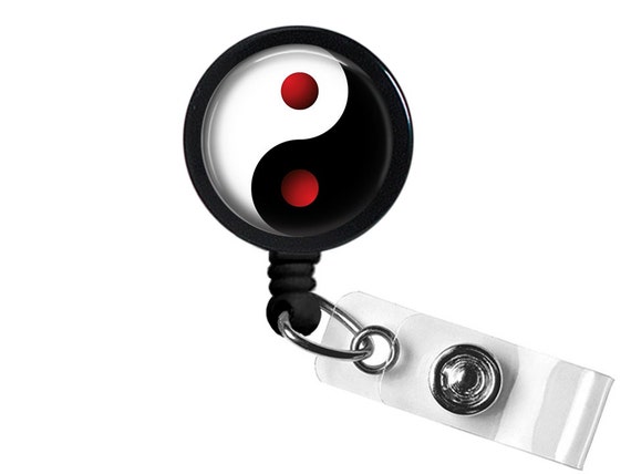 Yin and Yang Photo Glass/ Bottle Cap Retractable ID Badge Reel 